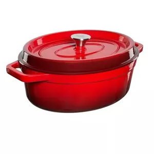 Cast iron casserole pot GRAND_FEU Oval 5.6 l — enameled red