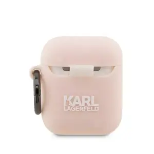 Aizsargvāciņš silikona Karl Lagerfeld priekš AirPods — KLA2RUNIKP, rozā, 3D Karl galvas dizains