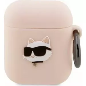 Silikona AirPods maciņš Karl Lagerfeld KLA2RUNCHP — rozā, 3D Choupette galva