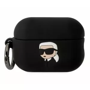 Silikona vāciņš AirPods Pro 2 no Karl Lagerfeld KLAP2RUNIKK — melns, 3D «Karl galva» dizains
