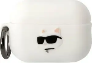 AirPods Pro 2 silicone cover by Karl Lagerfeld KLAP2RUNCHH — white 3D Choupette Head
