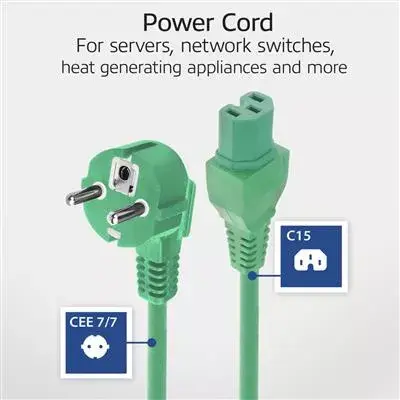 ACT Powercord CEE 7/7 vīriešu leņķis C15 zaļš 2 m Photo 4