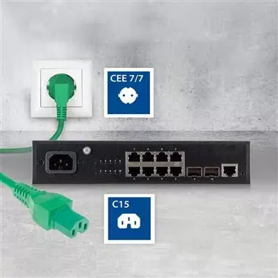 ACT Powercord CEE 7/7 vīriešu leņķis C15 zaļš 2 m Photo 5