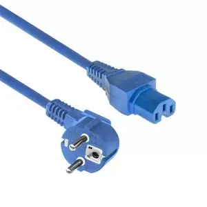 ACT Powercord mains connector CEE 7/7 male angled C15 blue 1 m