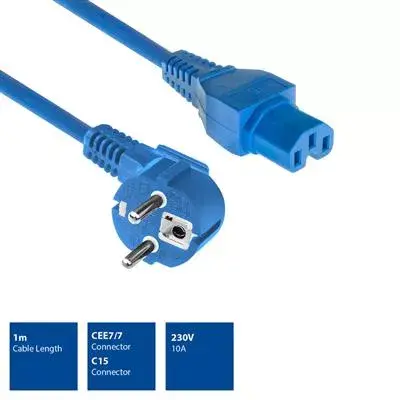 ACT Powercord CEE 7/7 male angled C15 blue 1 m Photo 4