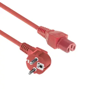 ACT Powercord mains connector CEE 7/7 male angled C15 red 1.5 m
