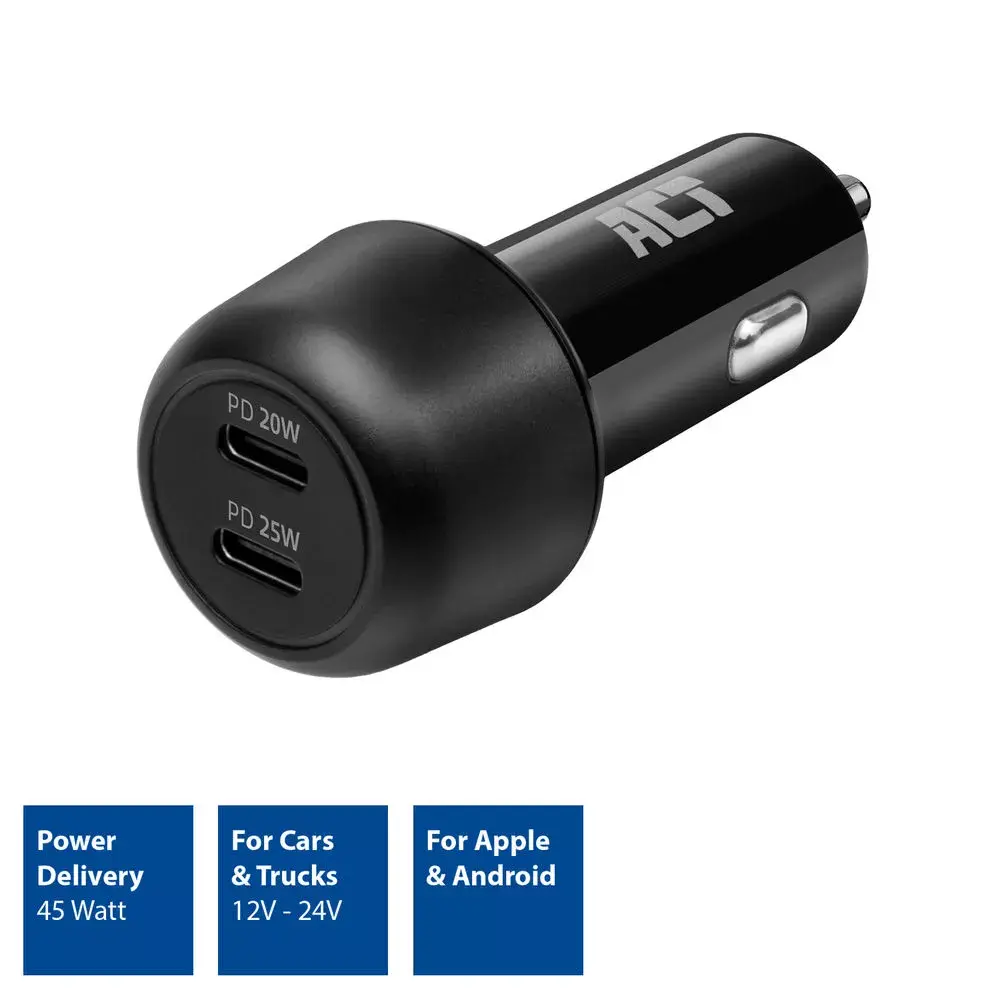 Auto lādētājs ACT 2-portu USB-C Fast 45W Photo 2