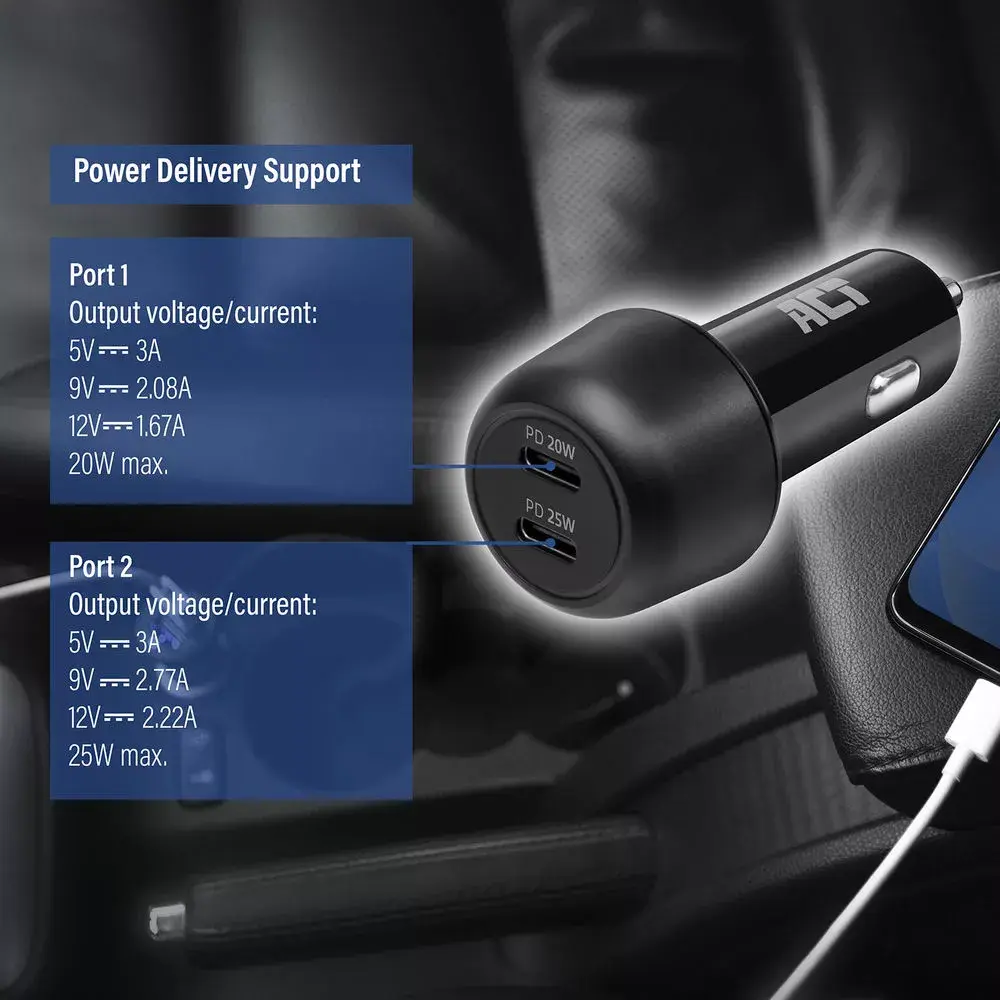 Auto lādētājs ACT 2-portu USB-C Fast 45W Photo 5