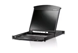 KVM-переключатель ATEN KL1516Ai 16-портовый VGA PS/2-USB с 17" ЖК, 1U монтаж в стойку, металлический корпус, чёрный