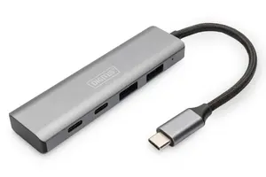 DIGITUS DA-70245 USB-C 4 Port HUB with 2x USB-A and 2x USB-C interfaces, USB 3.2 Gen 2, 10000 Mbit/s data transfer rate, aluminium housing in grey