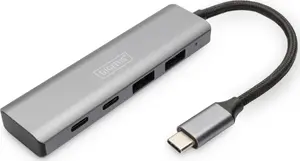 DIGITUS DA-70245 USB-C 4 Port HUB with 2x USB-A and 2x USB-C interfaces, USB 3.2 Gen 2, 10000 Mbit/s data transfer rate, aluminium housing in grey