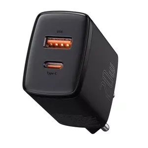 Блок питания Baseus CCXJ-B01 для дома — 2 порта (USB-C PD 20W + USB-A QC3.0 18W), 100–240В, чёрный