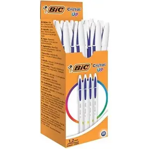 Шариковая ручка-стик BIC Cristal Up синяя, средний наконечник, синяя паста, упаковка 20 шт.