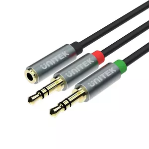 UNITEK Y-C957ABK audio kabelis 0,2 m 3.5mm 2 x 3.5mm Melns, Pelēks