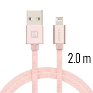 USB Lightning datu un uzlādes kabelis SWISSTEN SW-QU-LIGH-3A-2M-PI/GO — Lightning savienotājs, 3A, 2 m, rozā/zelta