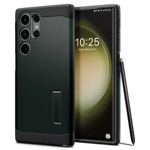 Viedtālruņa maciņš Spigen Tough Armor priekš Samsung Galaxy S23 Ultra 6.8" (17.3 cm), TPU+PC, zaļš, ar statīvu