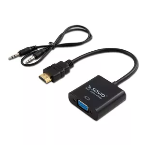 Видеоадаптер SAVIO CL-23/B VGA (штекер) — HDMI Type A (гнездо) 0,5 м, чёрный
