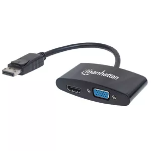 DisplayPort 1.2 to HDMI and VGA 2-in-1 Adapter Cable, MANHATTAN 152587, 16 cm, HDMI 4K@30Hz, VGA 1080p