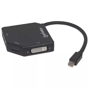 Кабель‑адаптер Mini DisplayPort 1.2 на HDMI, DVI, VGA 3‑в‑1, MANHATTAN 25 см, пассивный, 4K@30Hz / 1080p@60Hz
