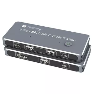KVM switch TECHLY IDATA KVM-DPC8K — 2‑port DisplayPort, USB keyboard & mouse, 8K Ultra HD, 165 Hz, grey