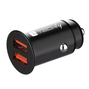 Автомобильное зарядное TECHLY Mini 2 порта USB-A Quick Charge 3.0 36W, 12–24В, 3A, черный металл