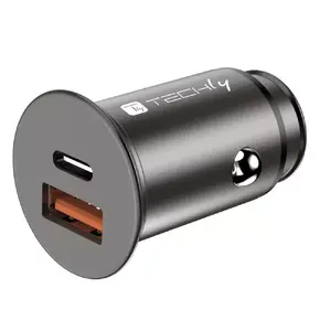 Car Charger Techly Mini USB-A USB-C Quick Charge 3.0 38W Black Metal