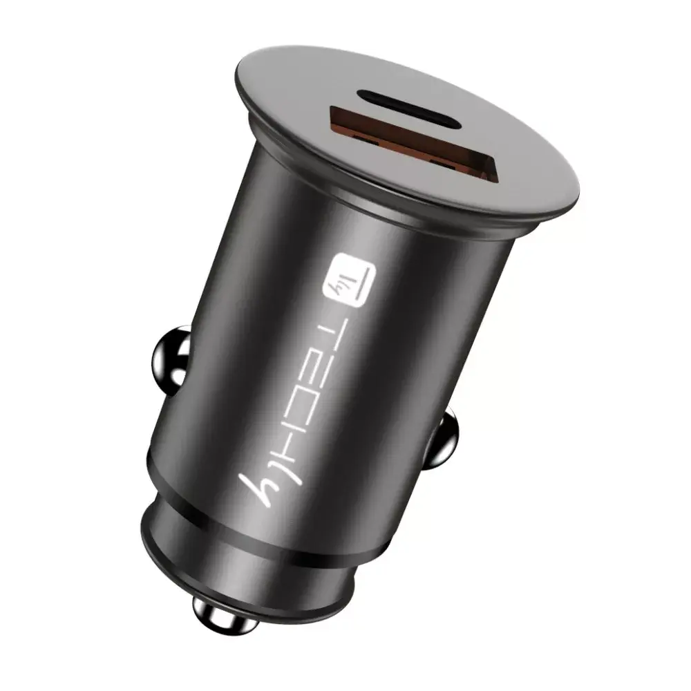 Auto lādētājs Techly Mini USB-A USB-C Quick Charge 3.0 Photo 2