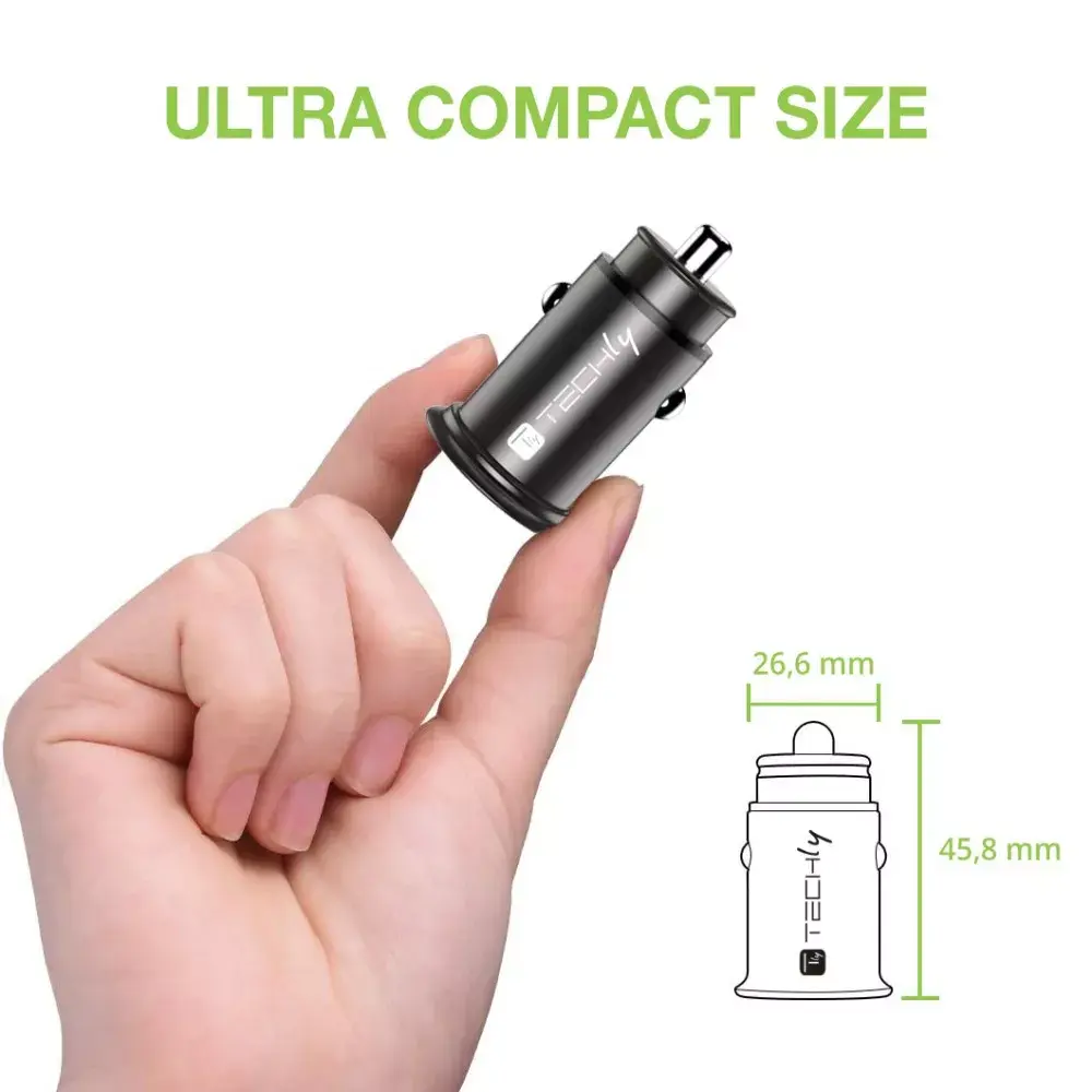 Auto lādētājs Techly Mini USB-A USB-C Quick Charge 3.0 Photo 3