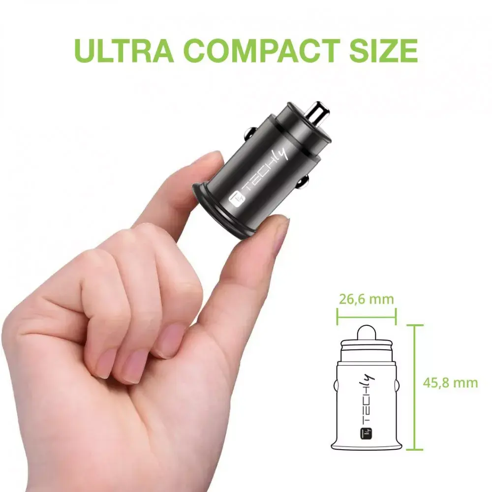 Auto lādētājs Techly Mini USB-A USB-C Quick Charge 3.0 Photo 9