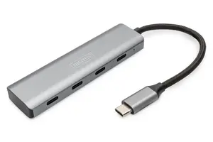 Digitus USB-C 4-Port Hub with USB 3.2 Gen 1 Type-C interface, 5000 Mbit/s data transfer rate, grey aluminium housing