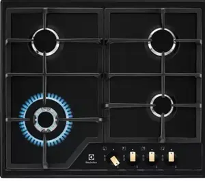 Встраиваемая газовая варочная панель Electrolux EGS6436RK, 4 конфорки, чёрная, вок 4000 Вт, чугунные решётки, поворотные регуляторы