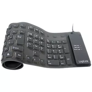 Flexible waterproof keyboard LOGILINK ID0019 — wired USB + PS/2, QWERTY, black, 1.5 m cable