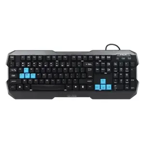 Vadu pilna izmēra spēļu klaviatūra e-blue EKM075BK — USB, QWERTY, 104 taustiņi, melna, kabelis 1.6 m