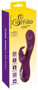 Vibrator Sweet Smile Rabbit Silicone Purple — 21.4 cm total, 11 cm insertion, Ø 2.7–4 cm, 3 motors, 15 modes, waterproof, USB rechargeable