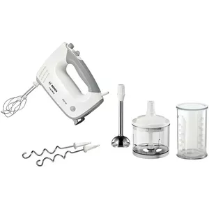 Ручной миксер Bosch MFQ36480 — 450 Вт, 5 скоростей с турбо, серо‑белый, венчики и крюки для теста
