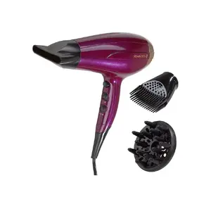 Fēns Remington D5219 2300 W, 3 siltuma līmeņi, 2 ātrumi, jonu funkcija, difuzors un koncentratora sprausla, vēsais pūtiens, ar cilpu (violets)