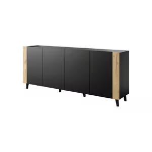 Комод cama meble FARO KOM200 CZ — 2000×420×820 мм, матовый чёрный корпус, фасады Oak Craft