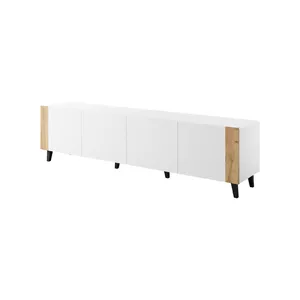ТВ-тумба Cama Meble FARO 200x42x52 см, белый матовый топ, каркас дуб craft