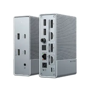 HYPER HDG215-EU 15-in-1 USB-C dokstacija vadu USB 3.2 Gen 1 Type-C sudraba ar 100W strāvas padevi un Ethernet LAN