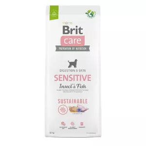 Сухой корм для собак Brit Care Sustainable Sensitive Insect & Fish 12 кг — для взрослых, вкус белой рыбы, 25% белка, 13% жира, гипоаллергенный