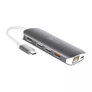 j5create JCD383 USB-C 9-in-1 Multi Adapter Silver and White