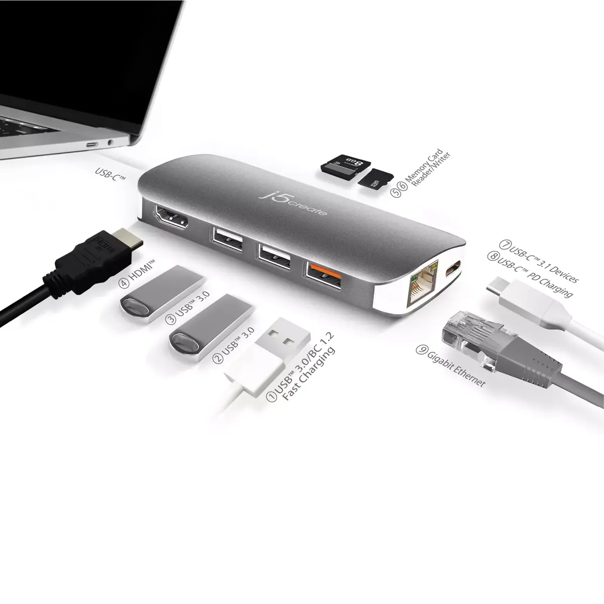 j5create JCD383 USB-C 9-в-1 Мульти Адаптер Photo 4
