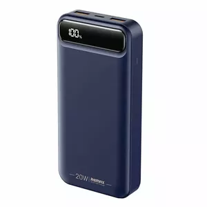 Remax RPP-521 20000mAh Uzlādes akumulātors 2x USB 20W + 22.5W PD USB-C QC Ātra uzlāde LCD Zila