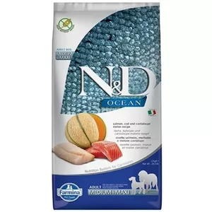 Сухой корм для собак Farmina N&D Ocean Salmon & Cod с канталупой — взрослые Medium & Maxi, 12 кг, 30% белка, 18% жира