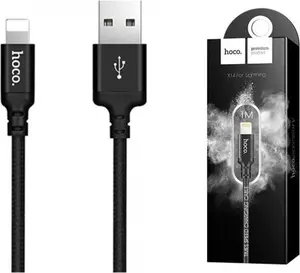USB Lightning Cable HOCO X14 1m — Durable Fabric, Lightning to USB, Fast Charging 2.4A (MD818) Black
