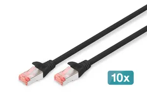 Digitus CAT 6 S/FTP patch kabelis, 10 gabalas, 0.5 m, melns, RJ-45 vīrietis pret RJ-45 vīrietis, varš LSZH AWG 27/7