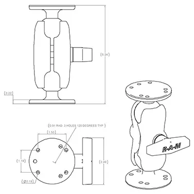 Universālais Dubultais Bumbu Montāža RAM Mounts RAM-101U-B Photo 2
