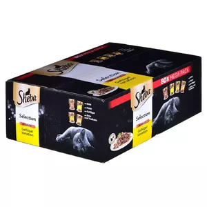 SHEBA Selection Mājputnu aromāti mērcē - mitrā kaķu barība - 80x 85 g