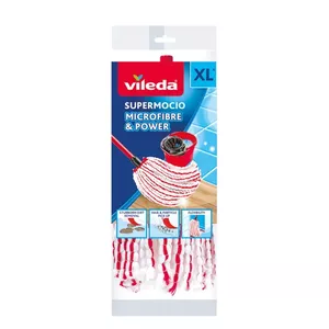 Mop head VILEDA Microfibre & Power Red White — microfiber replacement head, red/white, 1 pc