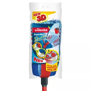 Mopping system bucket VILEDA SuperMocio 3Action Velour, red technopolymer, ergonomic grip, removable mop head